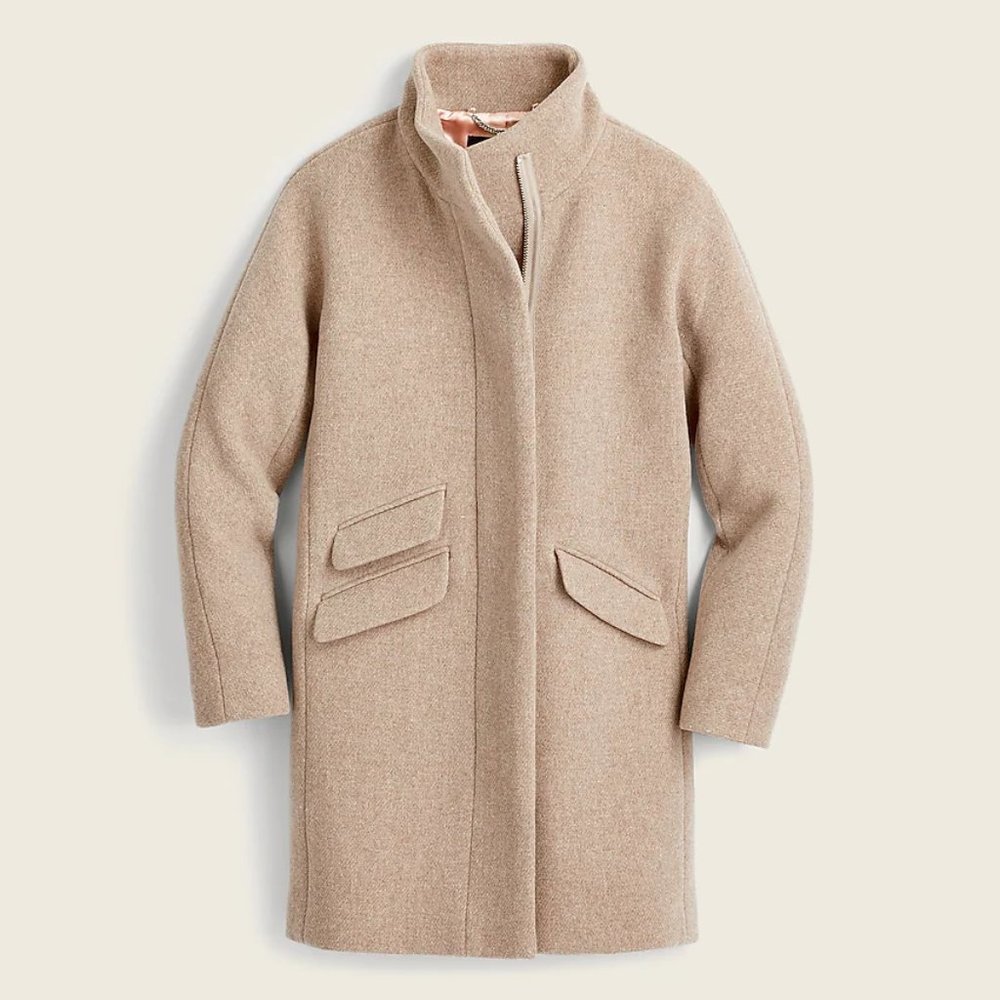 [SOLD] NWT J.Crew Cocoon coat in Italian stadium-cloth wool (Sandstone) Sz 0